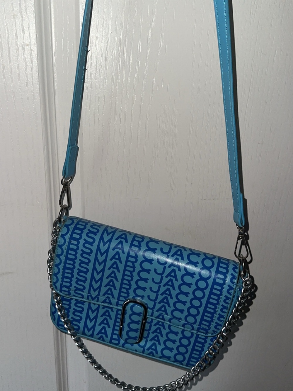 Blue Patterned Logo Crossbody Bag